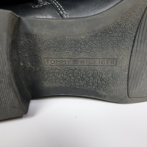 Tommy Hilfiger Black Faux Leather Gray Wool Like Tall Riding Buckle Boots - 9.5 - Picture 12 of 14